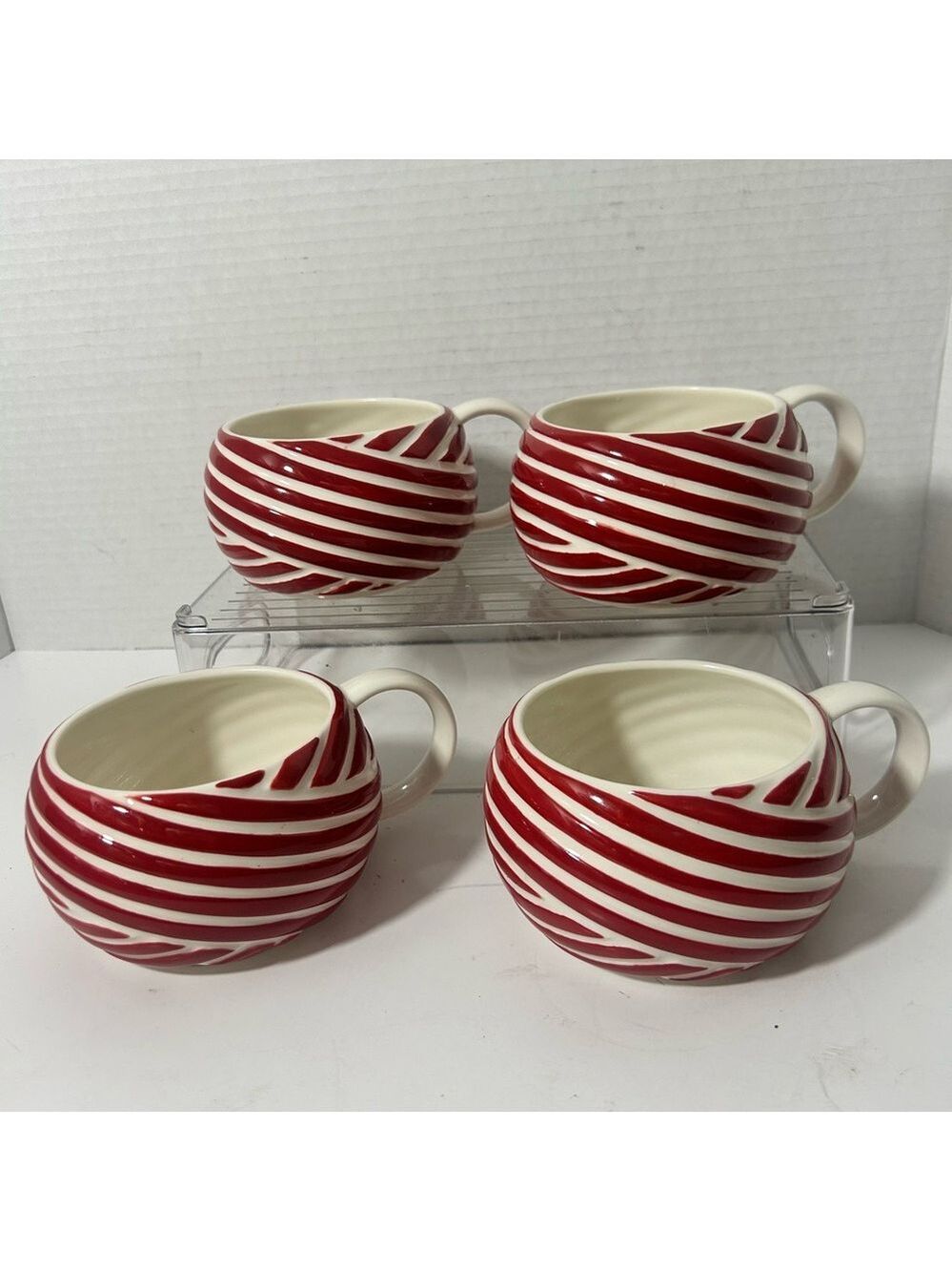 Starbucks Striped Holiday Christmas Ceramic Mugs Set of 4 Limited Edition